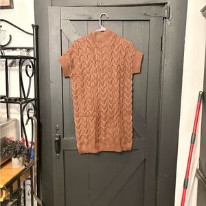 Cable-Knit Short-Sleeve Sweater Dress - Camel